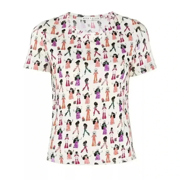 NWT Alice + Olivia Chef Stacey Sequin Bling Short Sleeve Tee Shirt M - Picture 1 of 6